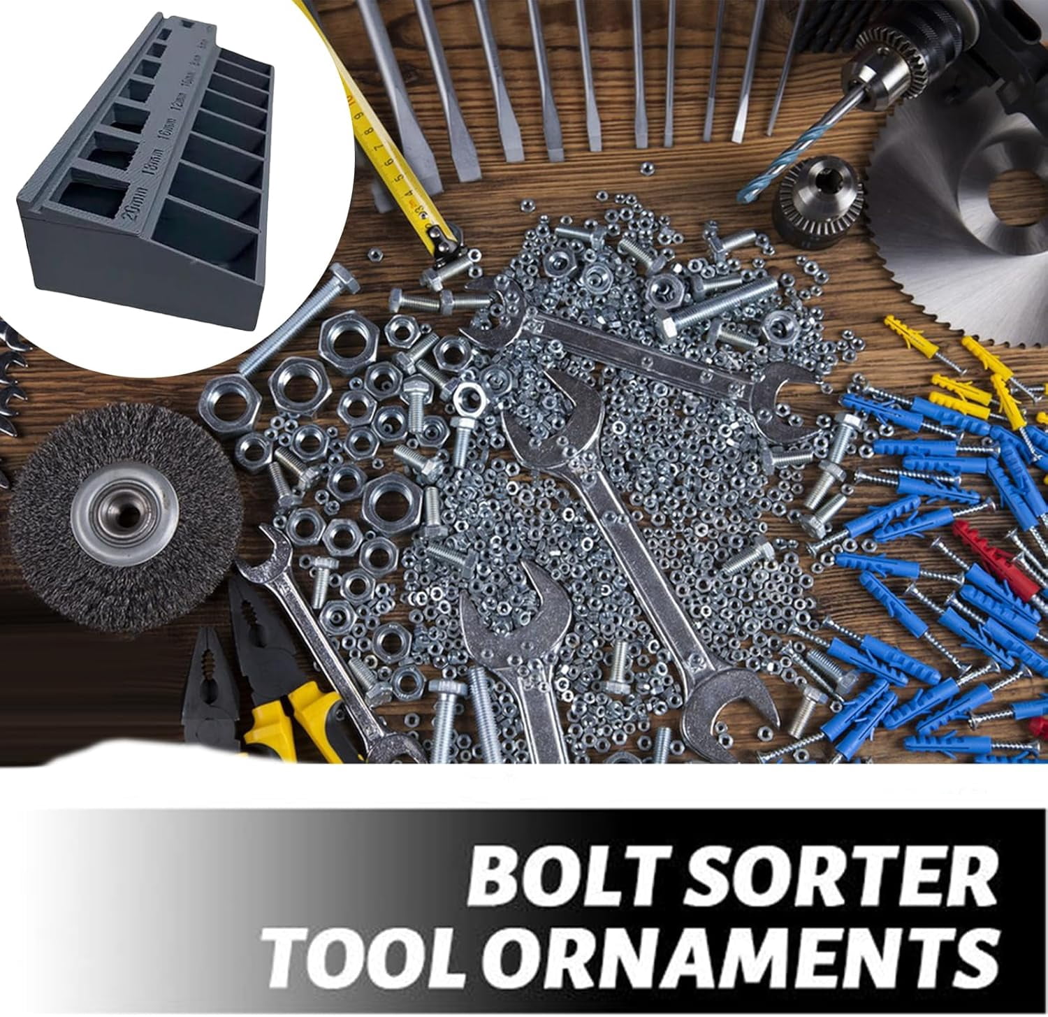 ABPETE M3 Screw Organizer, M3 Bolt Sorter, Bolt/Screw Length Sorter Tray with 7 Measuring Slots, for Hardware and Small Parts Storage (Blue)