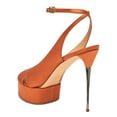 thumbnail image 4 of FSJ Women Elegant Stiletto Platform High Heel Peep Open Toe Pumps Crisscross Ankle Buckle Strap Sandals Wedding Dressy Shoes Size 8.5 Brown, 4 of 4