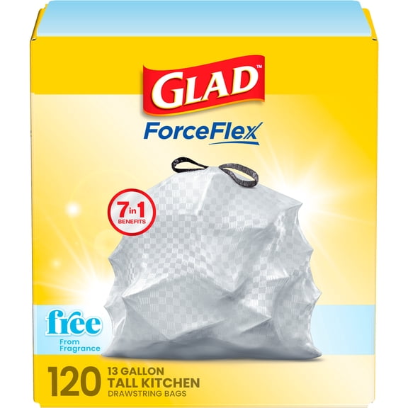 Glad ForceFlex Tall Kitchen Trash Bags, 13 Gallon (Unscented)