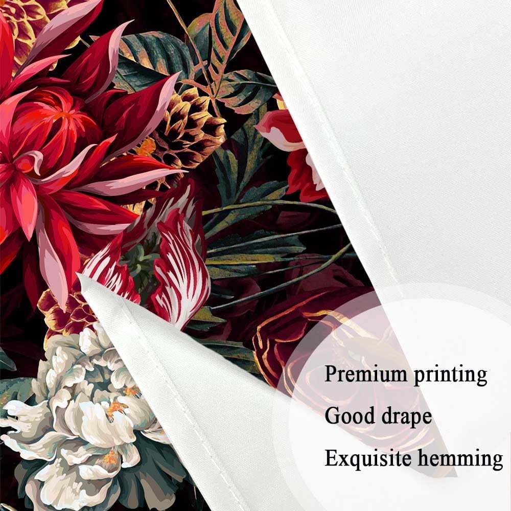 Floral Shower Curtain, Vintage Floral Shower Curtain Set Red Flower Plants Bathroom Curtain, Black Floral Boho Shower Curtain with Hooks for Bathroom Decor 47X64 Inch