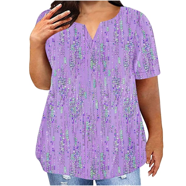 Fiudx Ofertas Relámpago Camiseta Holgada de Manga Corta con Cuello Redondo y Estampado Informal Grande para Mujer