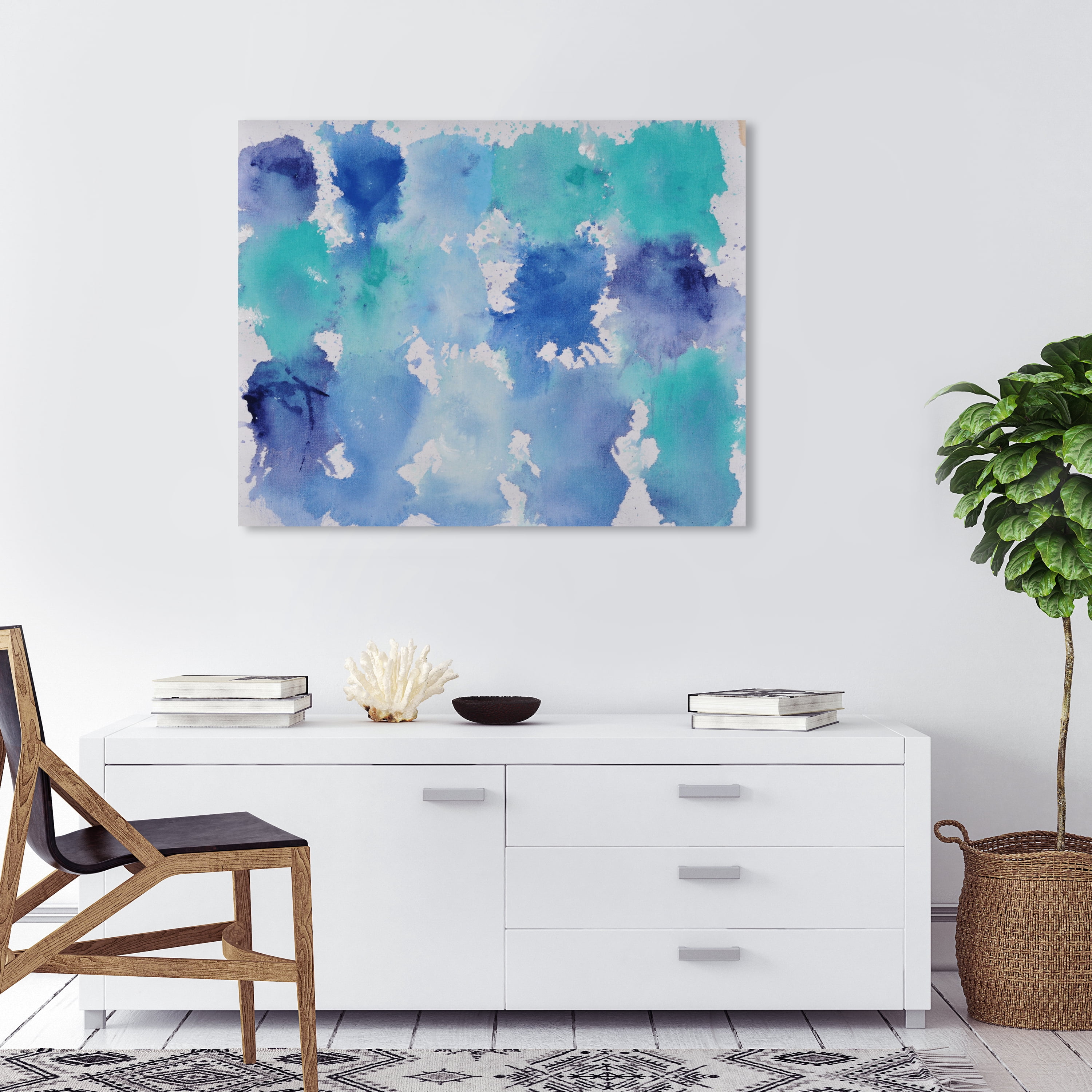 Wynwood Studio Abstract Modern Canvas Art - Blue Texture, Wall Art for Living Room, Bedroom, and Bathroom, 36 in x 30, Blue and White Home Decor