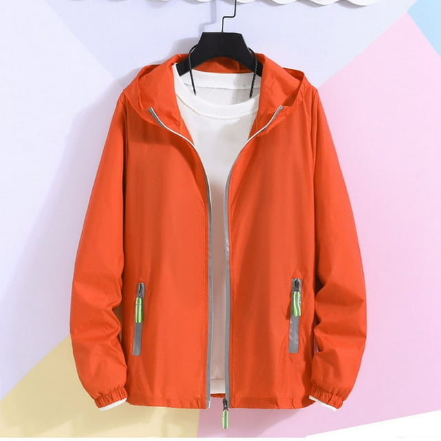 Handshe Manteau à Capuche Réfléchissant à Fermeture Éclair pour Homme, Manteau de Protection Solaire à Manches Longues avec Poches pour l'Extérieur, Coupe-Vent Décontracté Uni pour la Randonnée, le Camping et les Activités de Plein Air, Grande Taille