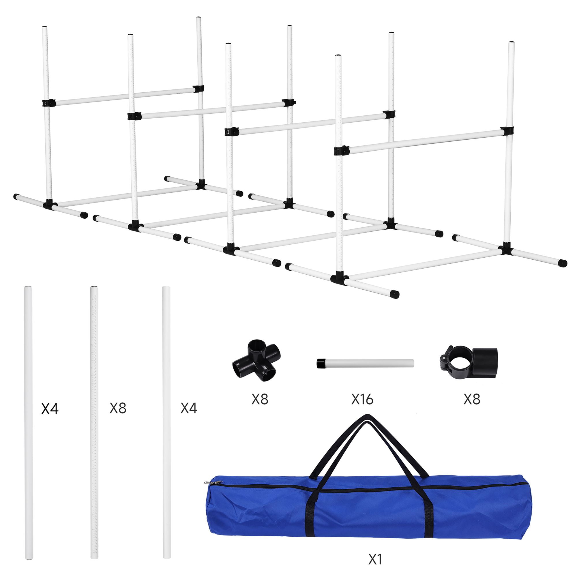 Aukfa Dog Agility Training Backyard Set, Obstacle Courses Starter Kit - Pet Outdoor Games w/Adjustable High Jump and Carrying Bag