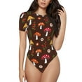 thumbnail image 2 of Goofa Woodland Mushroom Printed Women Rash Guard Short Sleeve,Tummy control Swimsuit Surfing Swimsuit Bathing Suit One Piece Swimsuit UPF 50-Small, 2 of 9