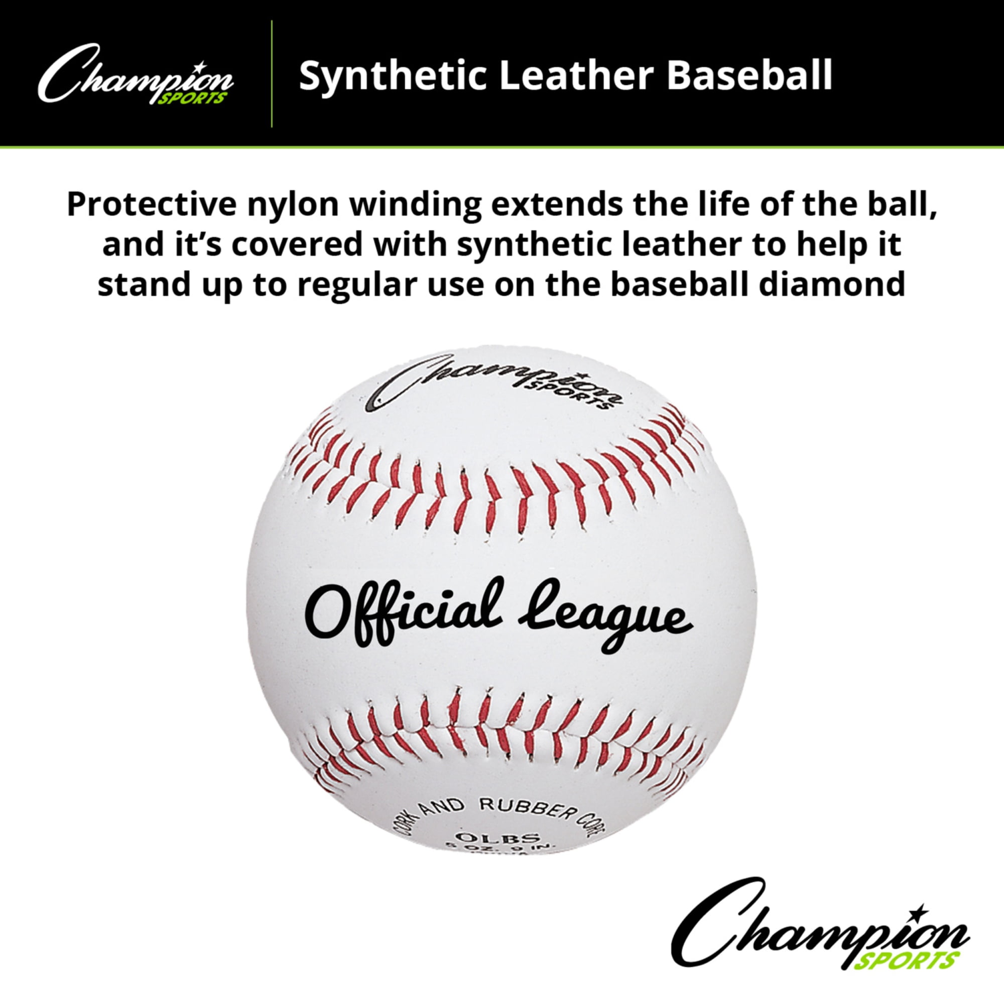 Champion Sports Syntex Leather Baseball Set: Dozen Indoor/Outdoor Syntex Leather Official League Baseballs for Practice Training or Real Game - Pack of 12