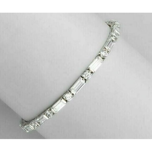 6Ct Baguette & Round Cut Lab-Created Diamond Tennis Pretty Bracelet 14k White Gold Plated 7 INCH