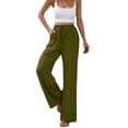 thumbnail image 2 of Endives Women's Wide Leg Pants Textured Elastic High Waisted Solid Color Flared Elegant Casual Pants Green, 2 of 7