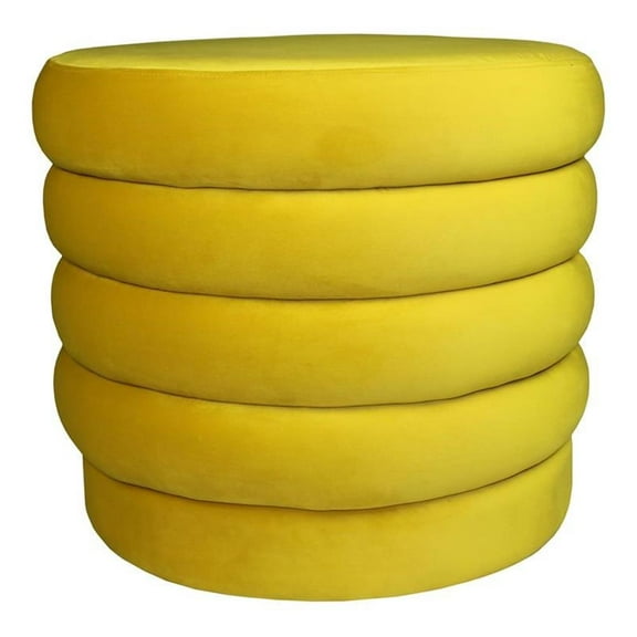 Pemberly Row 21" Round Modern Velvet Fabric Ottoman in Daffodil Yellow