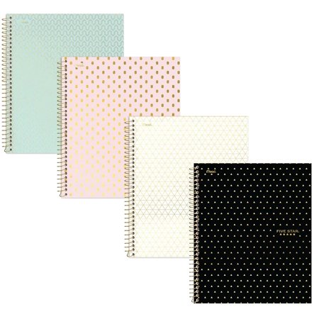 Five Star Spiral Notebooks, 1 Subject, College Ruled, 11in x 8-1/2in, Cute Bright Colors, Design May Vary. 4 Pack
