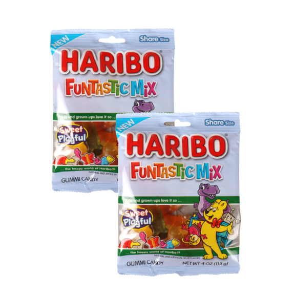 Haribo Funtastic Mix Gummi Candies, 4 oz Bags, Assorted Flavors, 2 Pack