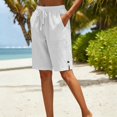 thumbnail image 2 of Womens Lightweight Shorts Casual Cotton Linen Bermuda Shorts Elastic Waist Drawstring Summer Comfy Bottoms by Yigetop White L, 2 of 7