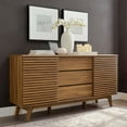 thumbnail image 2 of Contemporary Modern Urban Designer Living Room Lounge Club Lobby Media TV Stand Storage Buffet Sideboard, Wood, Natural Walnut Brown, 2 of 9
