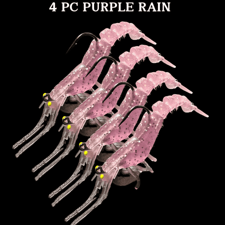 4 Piece Set Mojo Tackle Co. Artificial Shrimp Soft Plastic Lures Purple Rain