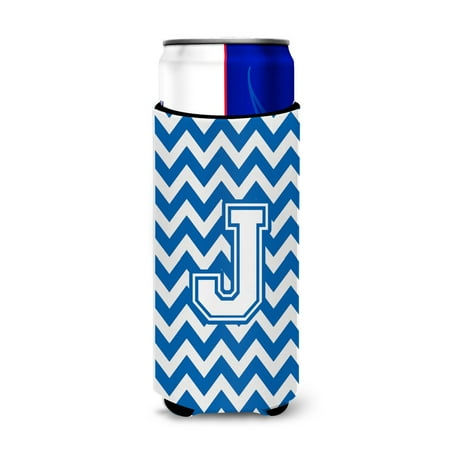 

Carolines Treasures CJ1045-JMUK Letter J Chevron Blue and White Ultra Beverage Insulators for slim cans Slim Can