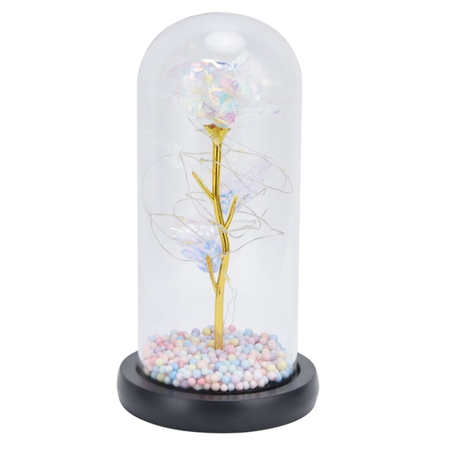 Adorno de rosa de imitación LED con base negra, flor artificial colorida, rosa, regalo de cumpleaños para el Día de San Valentín