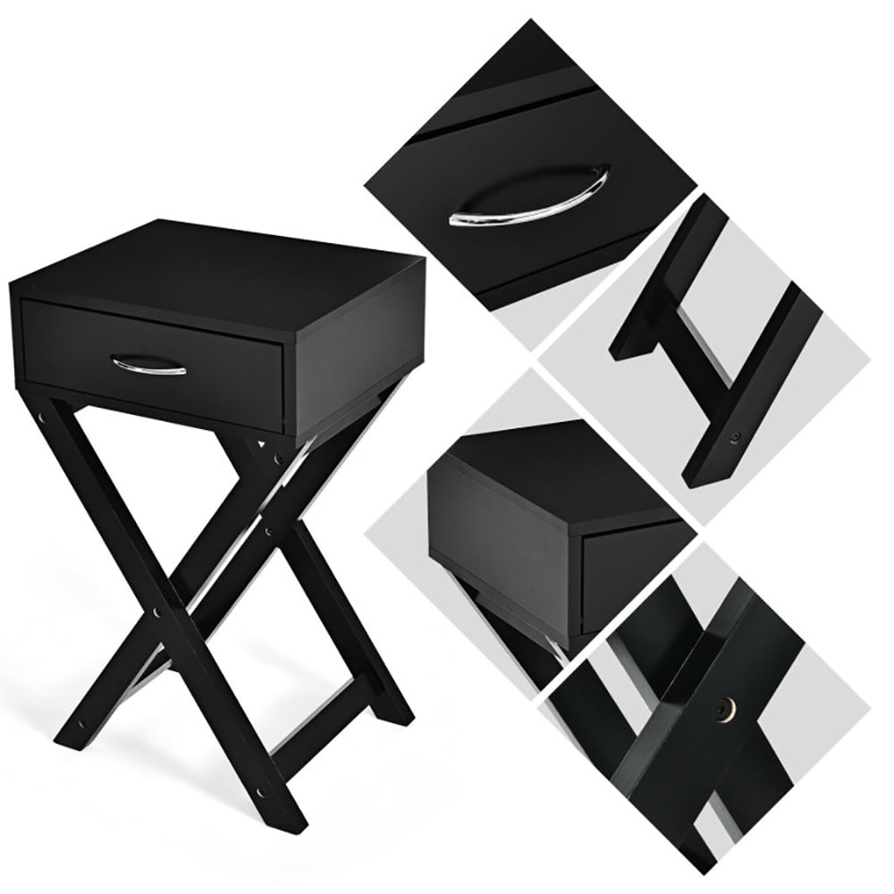 Finihen End Table, Design Sofa Side Table with X-Shape Drawer, Sofa Side Table, Bed Side Table, for Small Space, Living Room, Bedroom, Black Finihen End Table, Design Sofa Side Table with X-Shape Drawer, Sofa Side Table, Bed Side Table, for Small Space, Living Room, Bedroom, Black