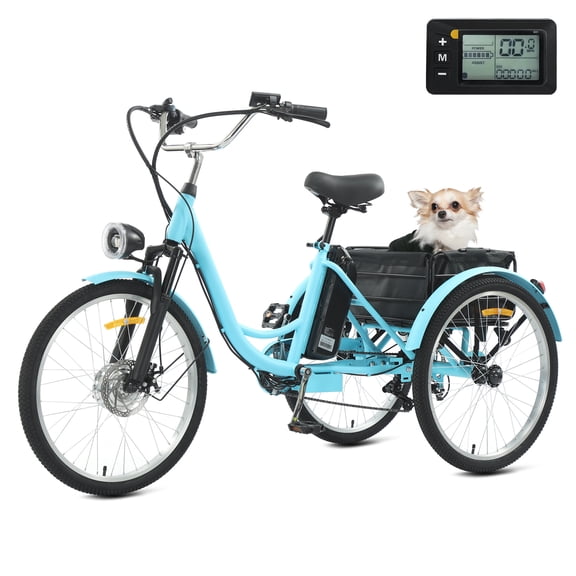 Walsport Electric Tricycle for Adults,5 Speed 3 Wheel Electric Bicycle with 36V 13Ah Lithium Battery UL Certified,26" Electric Tricycle for Adults with Rear Basket(Blue)