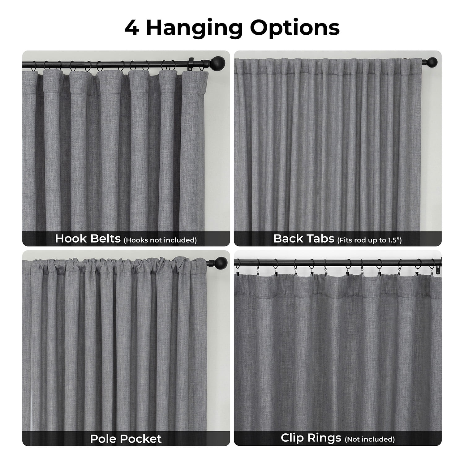 HPD Half Price Drapes Blazer Grey Extra Wide Faux Linen Room Darkening Curtains for Bedroom & Living Room Curtains (1 Panel), Window Curtains 120 inches long, extra wide curtains, 100W X 120L