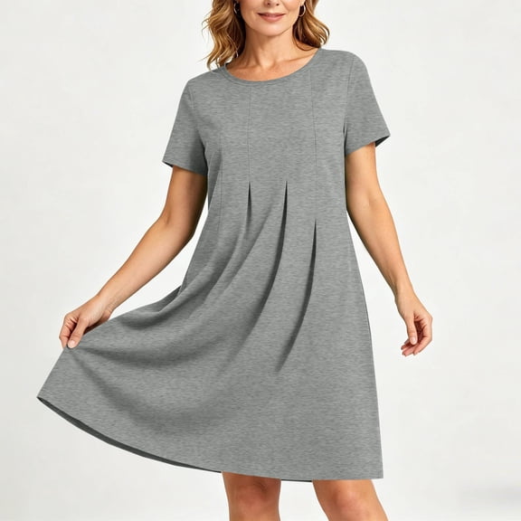 Byworldtasic Women's 2026 T Shirt Dress Summer Casual Flowy Short Sleeve Ruched Waistline Round Neck Going Out Dress
