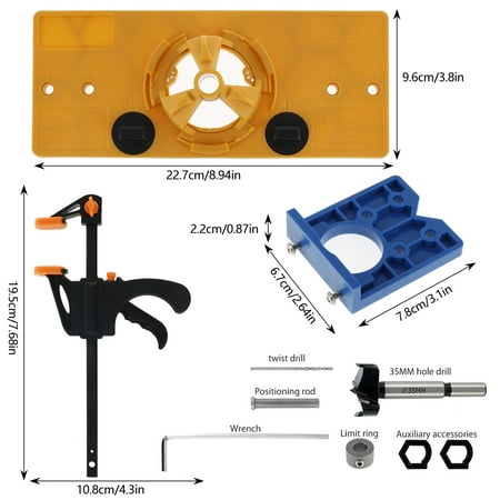 

JOKAPY 35mm Concealed Hinge Hole Saw Jig Woodworking Tool Kitchen Door Wood Drill Bit Guide Tool Set Face Frame Installation Cabinet Cupboard Hinges