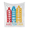 thumbnail image 1 of Amsterdam Soft Flannel Fleece Throw Blanket, Amsterdam Wording with Long Symbolic Building, Cozy Plush for Indoor and Outdoor Use, 50" x 60", White Multicolor, by Ambesonne, 1 of 5