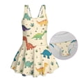 thumbnail image 6 of COEQINE Girls One Piece Swimsuit for Swim Lessons & Beach Play, Cute Swim Dress with Skirt & Liner, Scoop Neck Fixed Wide Strap V-Back Swimwear, Ages 10-11, Cute Dinosaur Beige, 6 of 8