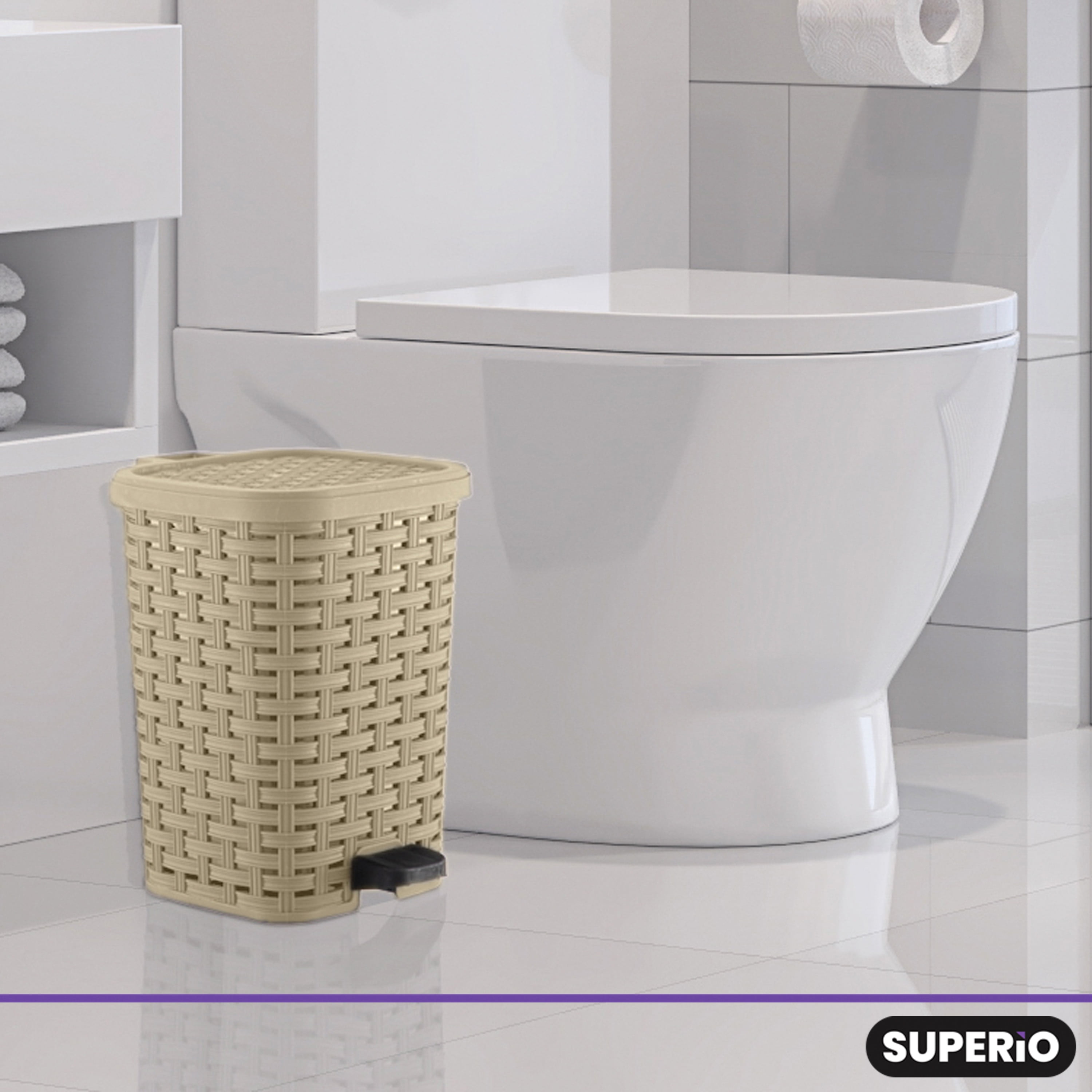 Superio Small Outdoor Trash Can with Lid for Dog Poop 12 Liter - 3 Gallon Plastic Wicker Mini Waste Basket