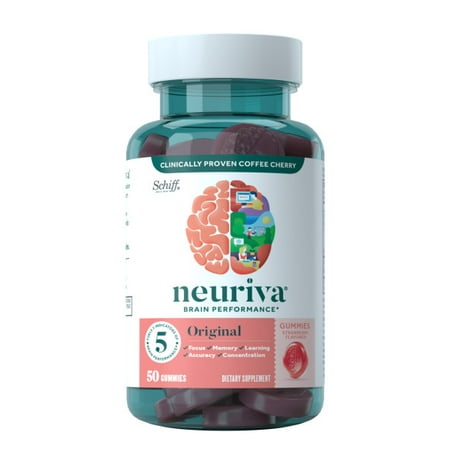 (2 pack) (2 pack) Neuriva Original Brain Performance Strawberry Gummies (50 count), Brain Support With Clinically Proven Naturally Sourced Ingredients‡ (Decaffeinated Coffee Cherry & Phosphatidylserine)