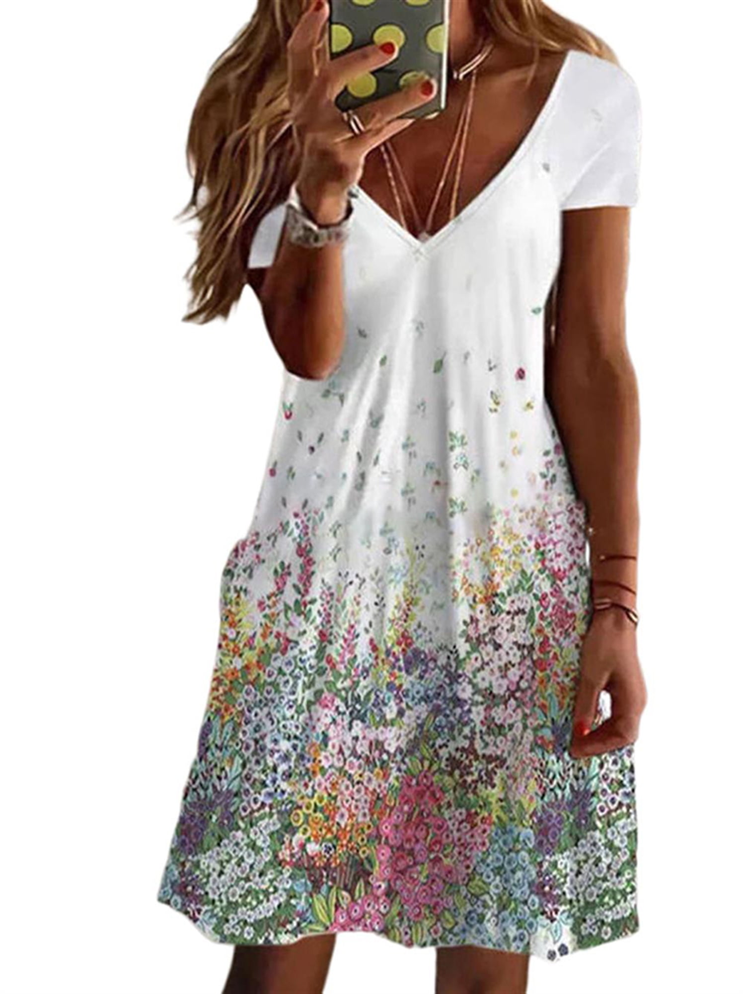 Wodstyle Womens Ladies Floral Printed ALine Midi Dress Plus Size Short