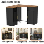 Corner Bar Cabinet with Fridge Space, Corner Coffee Bar Station for Home