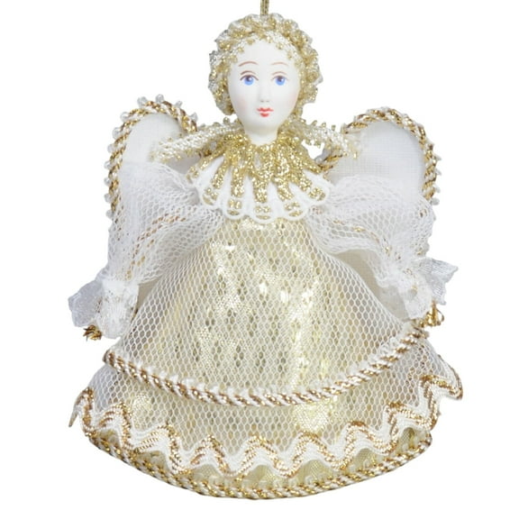 STP GOODS Gold Little Angel Hanging Figurine 3.9x3.5" (10x9 cm) Hanging Collectible Doll Handmade Christmas Figurine Holiday Décor Xmas Hanging Decoration Xmas Figure Doll Decoration, White and Gold