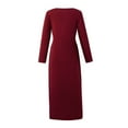 thumbnail image 5 of Amtdh Womens Dresses Casual Sexy Clothes Solid Color Sexy High Waist Split Party Dress for Women Summer Dresses for Women Long Sleeve V-Neck Knee-High Dress for Women Pullover Red L, 5 of 7