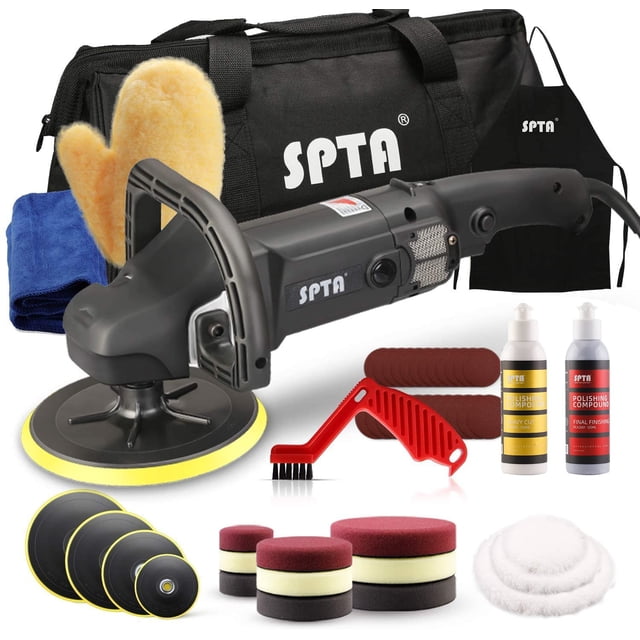 Pulidora amortiguadora SPTA 180 mm 1200 W con juego de almohadillas de pulido