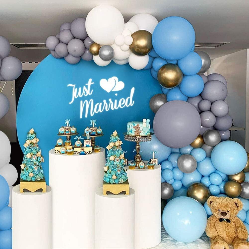 Yansion Blue Party Balloon Garland Kit, 142Pcs Blue Light Blue Silver Latex Metallic Balloons Garland Kit Ideal for Wedding Boy Baby Shower Birthday Party Decorations