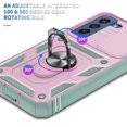 thumbnail image 6 of Design for Samsung Galaxy S23 Phone Case with Camera Lens Sliding Cover Ring Holder Kickstand - Shockproof Heavy Duty Rugged Military Grade Bumper Protective Case for Women Men, Pink+Green, 6 of 11