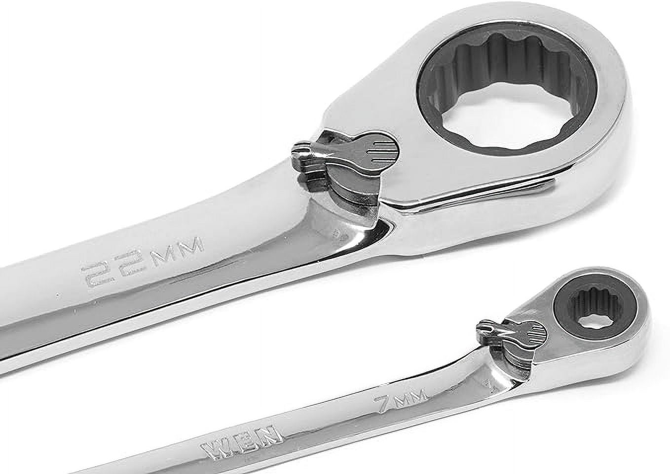 WEN 16-Piece Professional-Grade Reversible Ratcheting Metric Combination Wrench Set with Storage Pouch