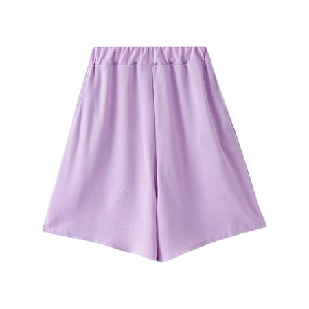 ZACPNCV Girls Shorts Kids Summer Casual Elastic Waist Pull On Shorts with Pockets Purple 8-9 Years