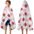 thumbnail image 3 of Strawberry Plants Fruit Heart Daisy Checkered Hooded Bath Towel，50"x30" for Ages 3 To 12 Kids, Quick Dry Lightweight Soft Microfiber Hood Beach Towel Cover Up for Kids, 3 of 7