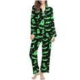 thumbnail image 3 of Feancey Soft Pajama Set for Women Halloween Print Button Down Shirt and Pants Loungewear Sets Long Sleeve Cozy Sleepwear 2 Piece Outfits Green M, 3 of 7