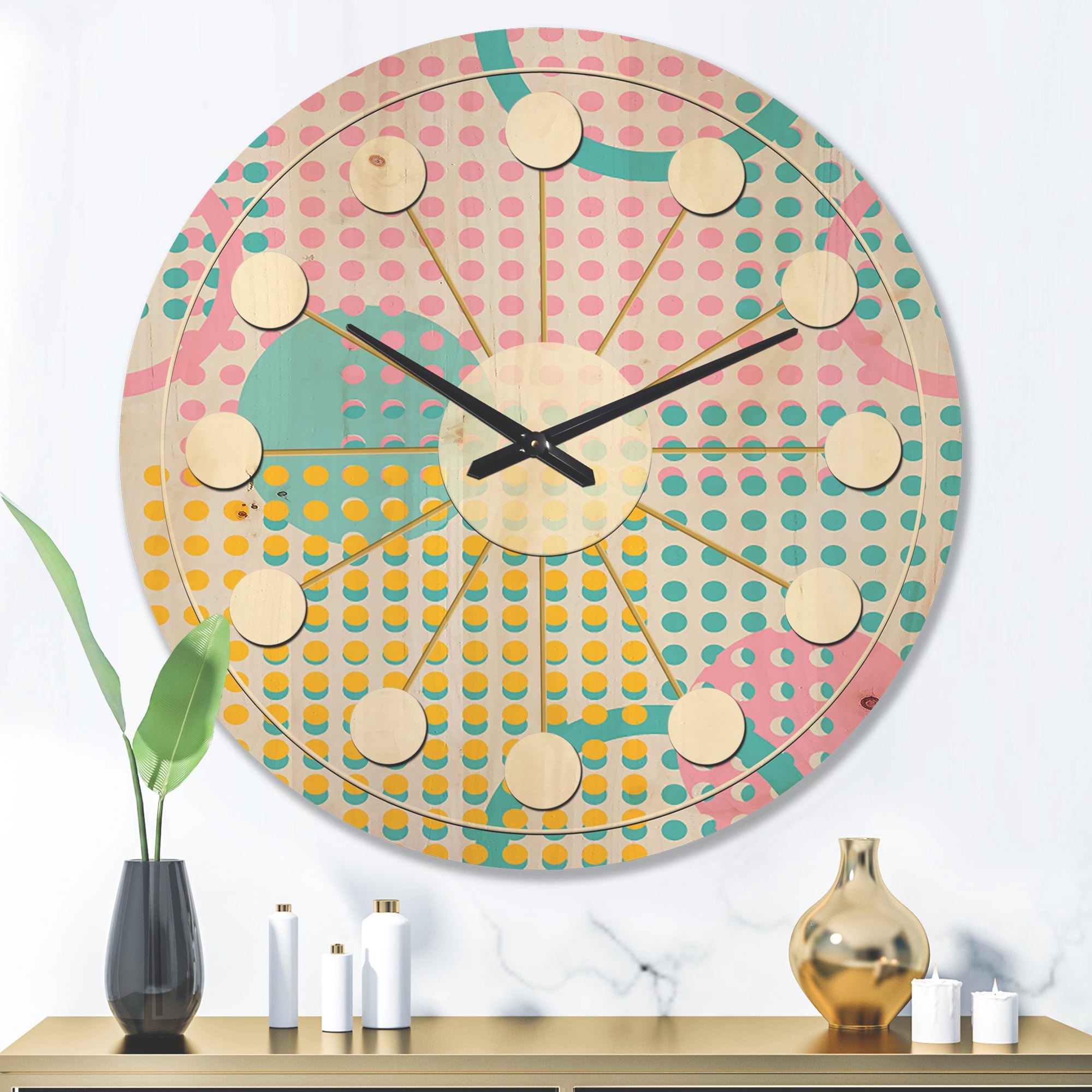 Designart 'Circular Retro Geometry' Mid-Century Modern Wood Wall Clock