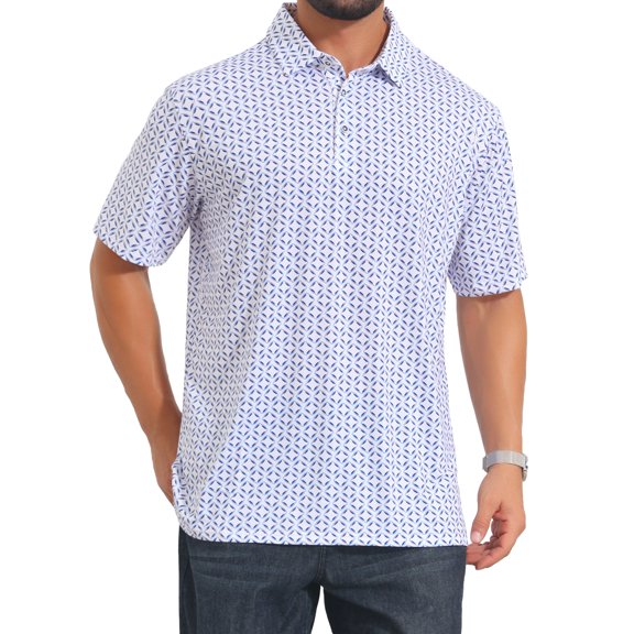 DARING DIVA Men's Printed Short Sleeve Lightweight Breathable Polo Shirts S Blue