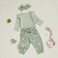 thumbnail image 4 of NOLDARES Baby Girl Clothes Newborn Infant Outfits Ruffle Ribbed Romper + Floral Pants + Headband Sets for Girls 3pcs,Light Green,18-24 M, 4 of 5