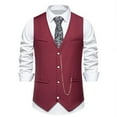 thumbnail image 2 of Men's Pockets V Neck Single Breasted Wedding Vest Waistcoat with Chain, 2 of 8