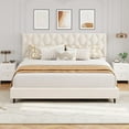 thumbnail image 4 of King Bed Frame with Upholstered Headboard, Heavy-Duty Platform Bed Frame with Strong Wood Slats, No Box Spring Needed/Noise Free/Easy Assembly, Ivory White, 4 of 9