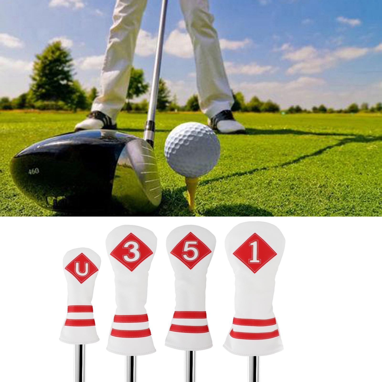 funtasica 4x Universal Golf wood top Cover Golf Club Headcover Driver Woods Protective UT Sleeves PU Leather Long Neck Embroidery for Hybrid , Number White Red Number
