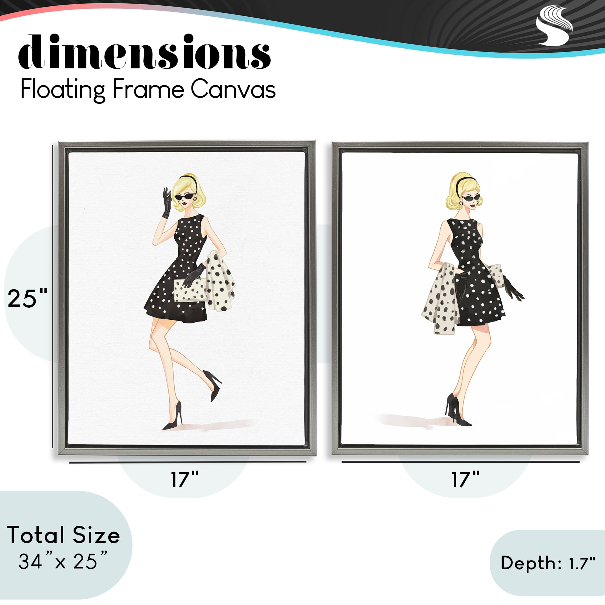 Stupell Industries Retro Glam Female 2 Piece Gray Framed Floater Canvas Set, design by Ziwei Li