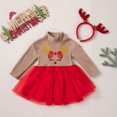 thumbnail image 3 of Toddler Girls Christmas Tulle Dress Turtleneck Long Sleeve Knitting Tops Layered Lace Skirt with Reindeer Antler Headband Set, 3 of 5