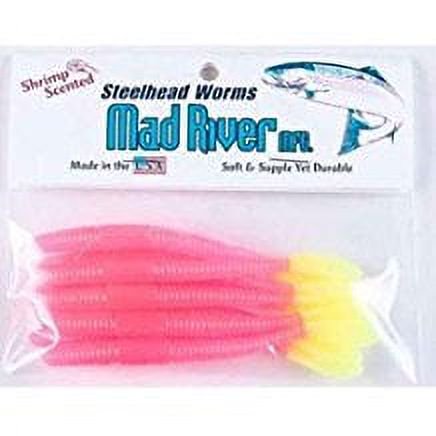 UPC: 0819378014072 | Mad River Steelhead Worms Florescent Pink/Chartreuse Tail 4 In.  Soft Baits