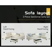 PonLiving Furniture Room Sectional Set, Leather Sectional Sofa in Home, with Storage Ottoman and Matching Pillows Right Hand Facing White